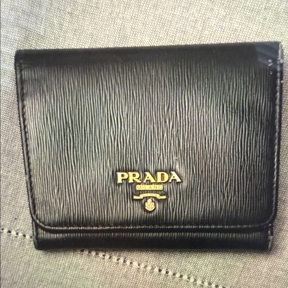 Prada Textured Black Wallet with Gold Logo Unisex